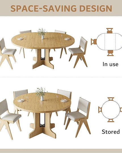 iPormis 59" Round Extendable Dining Table for 4-6, Modern Kitchen Table with Heavy Duty Pedestal Base & Wooden Top, Oval Dining Room Table for Dining Living Room, Easy Assembly, Oak