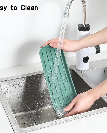 Silicone Kitchen Sink Organizer Tray for Multiple Usage,Eco-Friendly Sponges Holder for Kitchen Bathroom Counter or Sink,Dish Soap Dispenser,Scrubber,Bottle,Cup (Green, 12"×4")