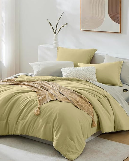 WRENSONGE Full Size Comforter Set- 7 Pieces Hemp Bed in a Bag Full Size Comforter with Fitted Sheet, Flat Sheet, 2 Pillow Shams, 2 Pillowcases, Warm Bedding Sets for All Season