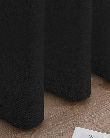 Joydeco 100% Blackout Curtains 90 Inches Long 2 Panels Set, Thermal Insulated Long Curtains& Drapes 2 Burg, Room Darkening Drapes for Bedroom Living Room Window (Black, W52 x L90 Inch)