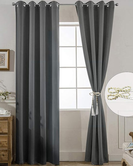 Yakamok Thermal Insulated Solid Grommet Light Blocking Blackout Curtains for Living Room, Room Darkening Blackout Drapes for Bedroom(Dark Grey, 52Wx96L, 2 Panels)