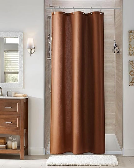 Naturoom Rustic Brown 36 Inch Shower Curtain - Stall Narrow Half Linen Ultra Thick Fabric Shower Curtain Set with Hooks, Boho Farmhouse Rustic RV Camper Bath Curtains for Bathroom, 36x72