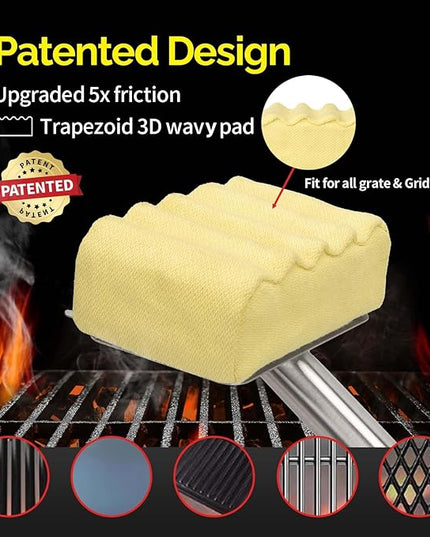 Grill Brush Bristle Free,Aramid Fiber Wavy Pad Seamless-Fit Cast Iron/Stainless-Steel Grates,BBQ Replaceable Scraper Cleaning Head,Safe Grill Cleaner for Outdoor Grill,Gifts for Men/Dad