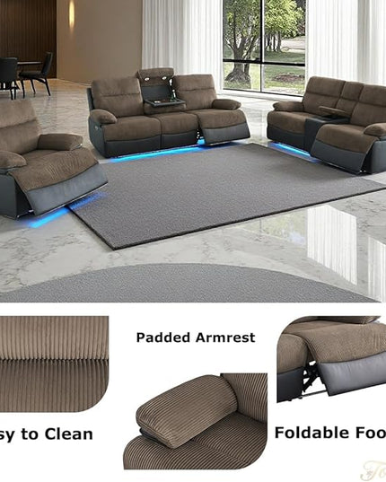 Power Recliner Chair Set, Fabric Reclining Sectional Couch with Adjustable Angle, Living Room Furniture Sets, Modern Reclining Single Chair with Comfy Armrests and Backrests for RV