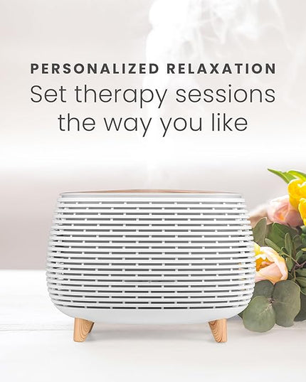 HOM Smart Aromatherapy Diffuser Set with 6 Essential Oils (10ml Each) - 400 ml Ultrasonic Essential Oil Diffuser with 7 Interchangeable LED Colors - Set Schedule and Customize Mood via Phone App