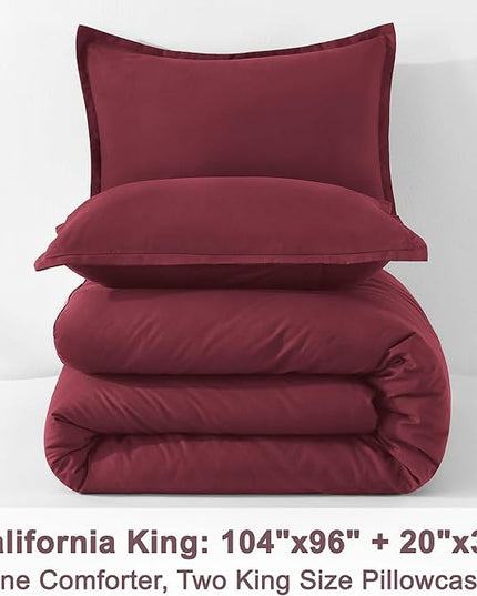 Litanika Burgundy Red Comforter Set California King Size, 3 Pieces Cal King Lightweight Solid Bedding Comforter Set, All Season Fluffy Bed Set (104x96In Comforter & 2 Pillowcases)