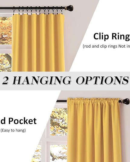 DONREN Gold Yellow Backdrop 5FT x 9FT Curtains for Christmas Background - Energy Saving Thermal Insulated Solid Rod Pocket Blackout Draperies for Patio (1 Pair,W 60 by L 108 Inch Length)
