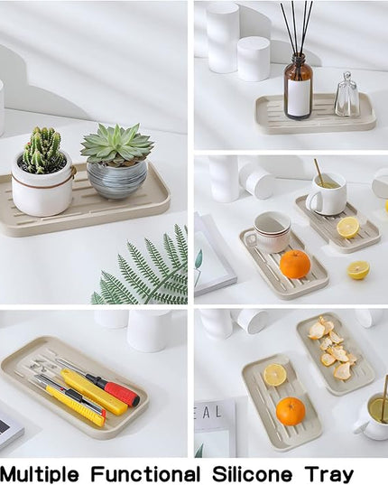 Silicone Kitchen Sink Organizer Tray for Multiple Usage,Eco-Friendly Sponges Holder for Kitchen Bathroom Counter or Sink,Dish Soap Dispenser,Scrubber,Bottle,Cup (Tapioca, 10"×5.3")