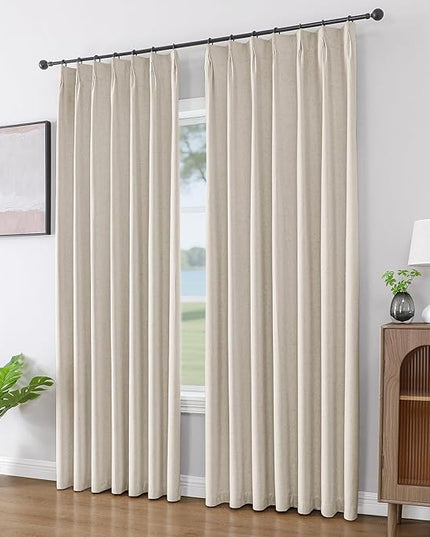 Joydeco Pinch Pleated Linen Curtains for Living Room, 100% Blackout Curtains 84 inches Long 2 Panel Thermal Insulated Pinch Pleat Drapes(Ecru,40'' Wx84'' L)