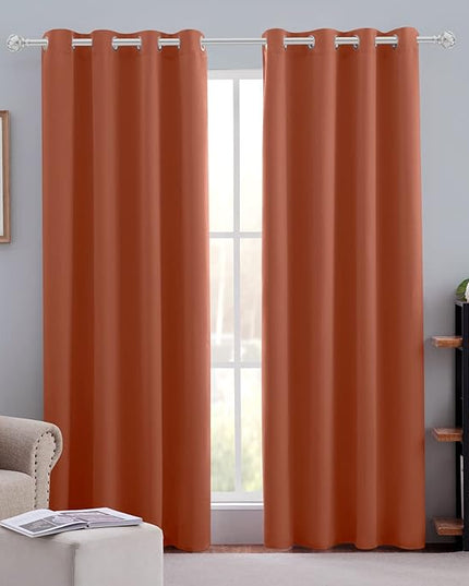 HOMEIDEAS Burnt Orange Blackout Curtains 52 X 84 inches Long 2 Panels Room Darkening Bedroom Window Curtains, Grommet Fall Curtains for Living Room