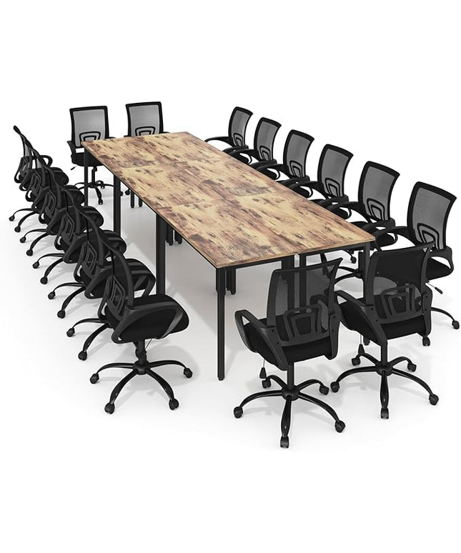 Bonzy Home 14ft Conference Tables Chair Set, 165"x47"x30" Table & 16pcs Chairs, Office Computer Desk and Chair Set for Meeting Room Study Printer Table Seminar Office Furniture Set for 16 People
