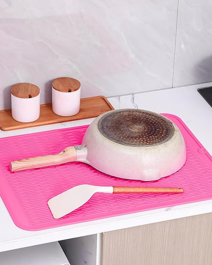 Silicone Dish Drying Mat for Multiple Usage,Easy clean,Eco-friendly,Heat-resistant Silicone Mat for Kitchen Counter or Sink,Refrigerator or Drawer Liner Rose 2XL 24 inches x 18 inches