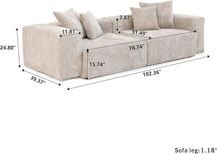 JACH Corduroy Sectional Couches for Living Room, Modular Sectional Couch with Chaise Ottomans, Cushion Covers Removable, Modern Sofa Bed for Living Room, Apartment, Office (Beige)