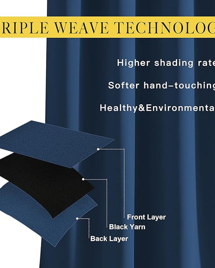 NICETOWN Short Blackout Curtains for Kitchen Window - Grommet Room Darkening Voice Reducing Solid Thermal Curtains & Drapes for Small Windows, Moroccan Blue, W34 x L50, 2 Panels
