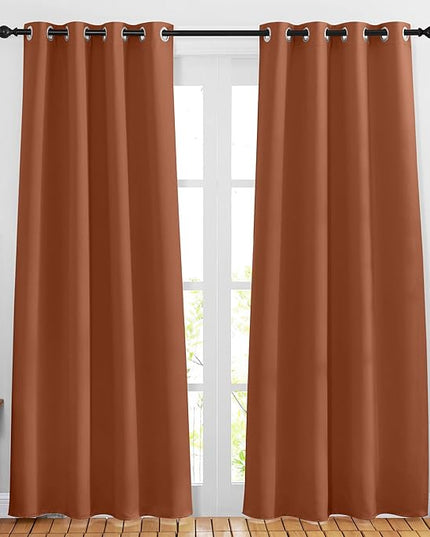 NICETOWN Doorway Curtains for Girls Room 80 inches Long, Grommet Privacy Light & Sound Reducing Room Darkening Window Treatments for Living Room, 2 Panels, Burnt Orange, W46 x L80