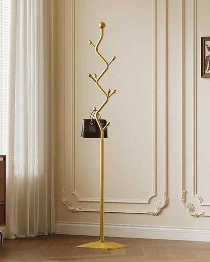 Gold coat rack,Coat Tree Freestanding heavy duty with 8 Hooks and Sturdy Metal Base for Coat Hats Purses,Tree-shaped Coat Stand for Entryway,Bedroom
