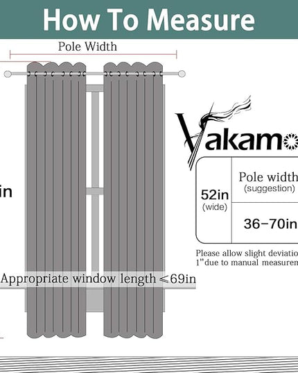 Yakamok Blackout Curtains Room Darkening Thermal Insulated Window Panels,Solid Grommet Top Drapes for Bedroom/Living Room(52Wx72L,Greyish White, 2 Panels)