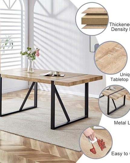 Dinner Table Set for 6, Modern 71'' Rectangle Wood Dining Table and Fabric Chairs Set of 6,Dining Table Set for 6 with Chairs, Ideal for Kitchen Dining Room