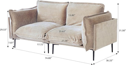 WJShome Velvet Modular Sectional Couch, 74" Loveseat Cloud Couch with Deep Seat Sofa, 2-Seater Sofa with Removable Cushions for Livingroom with 8" High Legs for Small Spaces,Oatmeal