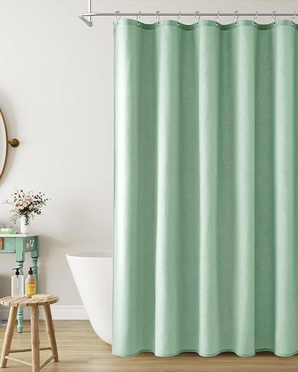 Naturoom Aqua Green Linen Shower Curtain, Country Boho Farmhouse Bath Decor Shower Curtains Neutral Cloth Weighted Textured Fabric Bath Curtain Liner with Hooks, 72x80