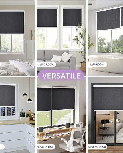 Astomi Motorized Blinds with Remote - Blackout Smart Roller Shades Compatible with Alexa & Goggle Home, Solar Rechargeable, Custom Size 22" - 100" for Indoor Window, Elegance Black