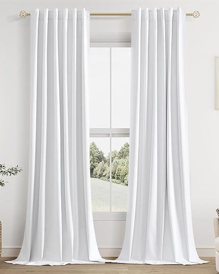 Guken White Linen Blackout Curtains 42 Inch Wide by 90 Inch for Living Room Bedroom Back Tab Thermal Insulated 100% Black Out Linen Drapes Room Darkening Window Curtains White