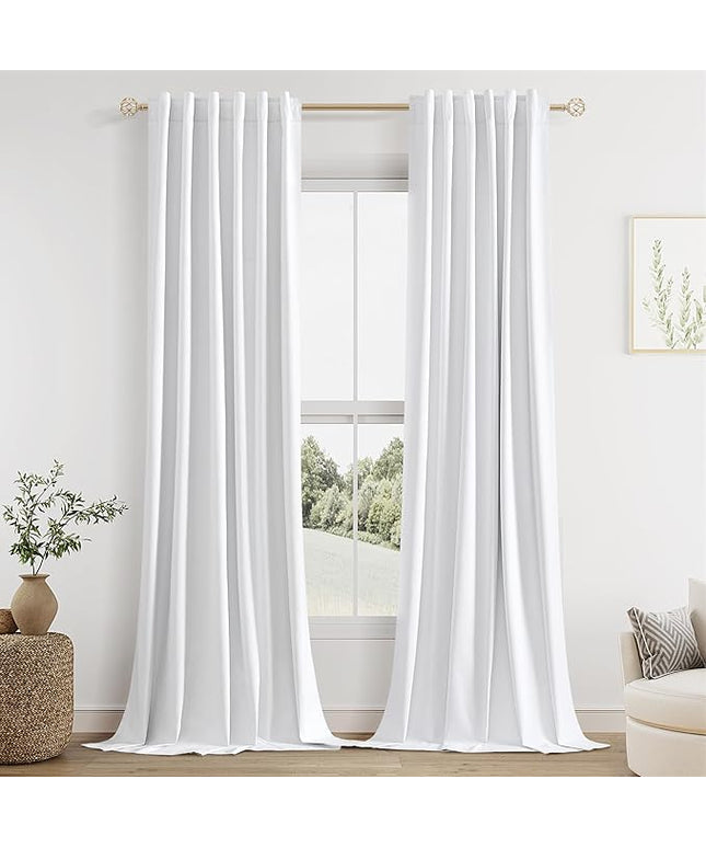 Guken White Linen Blackout Curtains 42 Inch Wide by 90 Inch for Living Room Bedroom Back Tab Thermal Insulated 100% Black Out Linen Drapes Room Darkening Window Curtains White