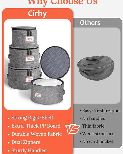 Cirhy China Storage Containers, 4 Piece Rigid-Shell Dinnerware Storage with Felt Dividers, Stackable Fine China Storage for Plates, Bowls, Glassware, Kitchen Dish Organizer for Moving