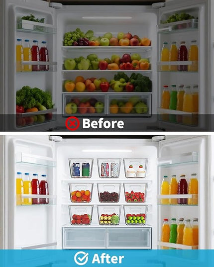 Clear Stackable Storage Bins, Pantry Organizers & Storage Containers, Cabinet Organizer, Home Organization Must Haves for Kitchen, Laundry Room, Office, Closet & Freezer (6 Pack with Lids)