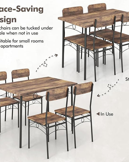 GOFLAME 5-Piece Dining Table Set for 4, Rectangular Kitchen Table and 4 Chairs with Metal Frame, Space Saving Industrial Dinette Set for Dining Room, Breakfast Nook, Small Space
