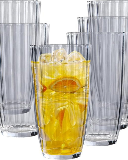 Acrylic Clear Highball Plastic Cups | Plastic Reusable Tumblers 20oz (Set of 6) | Stackable | BPA-free Tumblers | Shatterproof | Top-rack Dishwasher Safe