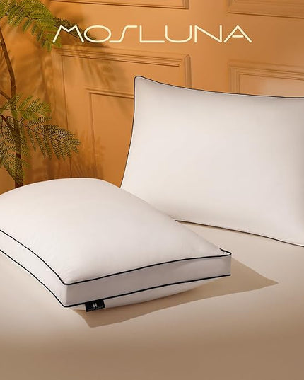 Feather Down Pillows Standard Size Set of 2 with Gusset, Luxury Hotel Collection Bed Pillow 2 Pack, Down Surrounded Gusseted Pillows for Sleeping, Fluffy for Side, Back Sleepers 20x24+2 in.