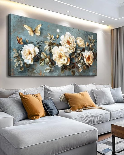 PHAOHUAXM Large Canvas Wall Decor Living Room For Wall Art For Bedroom Office Home Decor Abstract White Flower Wall Painting Printing Pictures Artwork Modern Restaurant Decoration Aesthetic 30"x60"