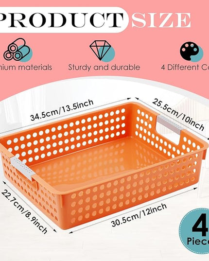 4 Pack Classroom Paper Trays, Turn in trays Classroom, Colorful Storage Bin Basket, Plastic Storage Baskets with Handles, Paper Trays for Classroom Organization, Library, Drawers, Office
