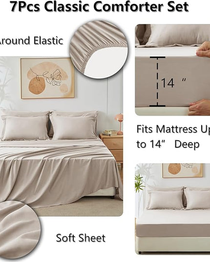 CozyLux Full Size Comforter Sets Linen - 7 Pieces Bed in a Bag Full, Luxury Soft Bed Set for All Seasons, Bedding Set with Down Alternative Comforter, Sheets, Pillowcases & Shams