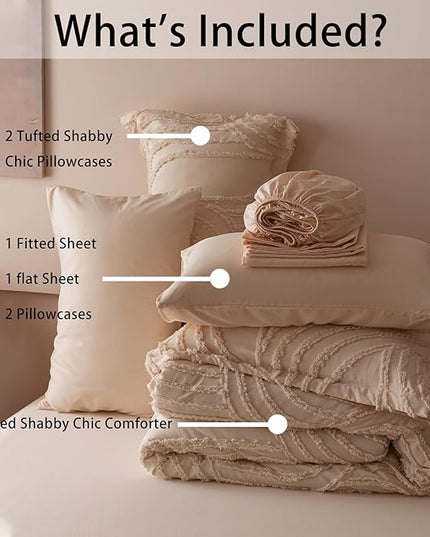Khaki Queen Comforter Set - 7 Pieces Bed in a Bag, Premium Comforters Queen Size Bed Set Tufted Shabby Chic Bedding Comforter Set with Flat Sheet, Fitted Sheet and Pillowcases,Khaki
