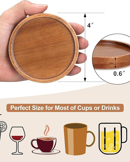 Rustic Wooden Coasters Set of 8 Farmhouse Coffee Table Decor Acacia Wood Drink Coaster with Holder Modern Outdoor Bar Cool Cup Costers Kitchen Accessories Decoration Home Dining Coasters Gift