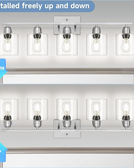 Modern Brushed Nickel 5 Light Bathroom Vanity Light, 31 inch Bathroom Lights Fixtures, Vanity Lights for Mirror Kitchen Living Room Hallway Cabinet Porch