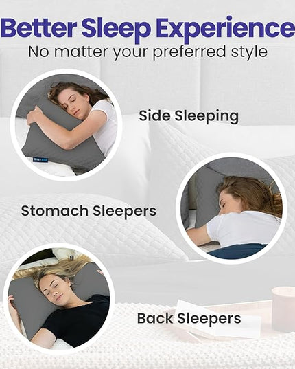 Sidney Sleep Set of 2 Queen Size Bed Pillows for Side and Back Sleepers - Adjustable Filling - Memory Foam Pillows for Neck and Shoulder Pain - Customizable Loft - Extra Foam Included (Grey)
