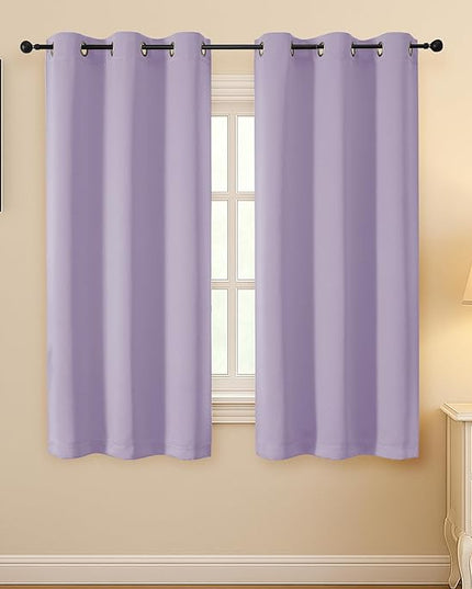 Simplebrand Lilac Room Darkening Curtains for Bedroom 63 Inch Length 2 Panels Set, Thermal Insulated Energy Saving Curtains for Kids Room, Grommet Solid Nursery Window Treatment Drapes, W40 x L63