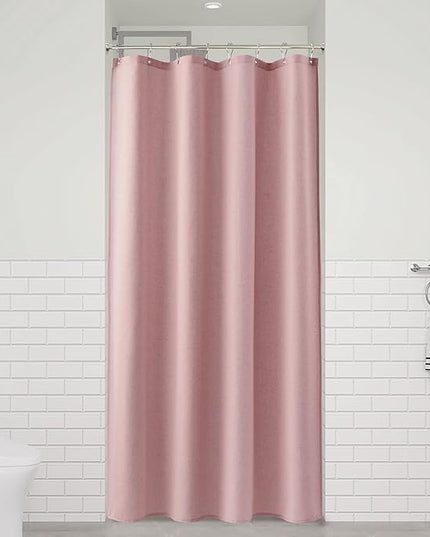 Naturoom Pink 48 Inch Shower Curtain - Stall Narrow Half Linen Ultra Thick Fabric Shower Curtain Set with Hooks, Boho Farmhouse Rustic RV Camper Bath Curtains for Bathroom, 48x72