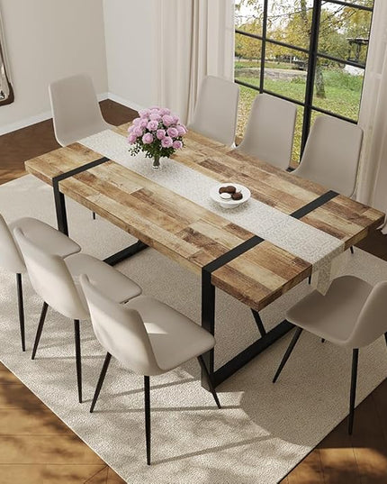 FURNITO Wood Dining Table Set for 8, 71" Large Rectangular Kitchen & Dining Room Table with 8 PU Leather Chairs, Modern Farmhouse Dining Set for Home, Living Room, Office, or Conference Room