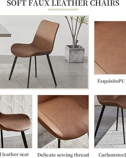 47.2'' Dining Table Set for 4,Modern Wood Dining Table,Leather Dining Chairs 4,Table and Chairs Set of 4,Ideal for Kitchen Dining Room (Walnut Color Table + 4 Brown Chairs, 47.2")