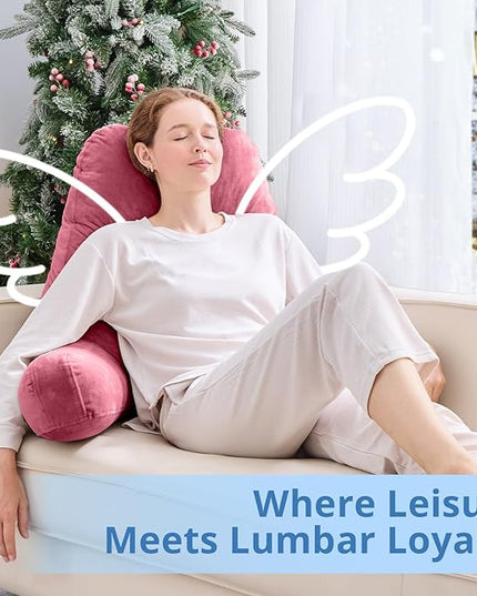 Sasttie 25-inch Reading Pillows for Sitting in Bed Adult, Jumbo Velvet Back Pillow Bed Sitting Up, XL High Back-Rest Support Cushion for Sit Up on Couch & Floor, Oeko-Tex Certified, Rose Pink