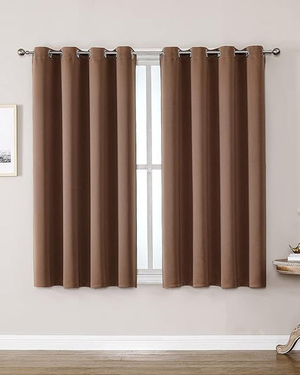 ChrisDowa Grommet Room Darkening Curtains for Bedroom and Living Room - 2 Panels Set Thermal Insulated Blackout Curtains (Cappuccino, 52W x 54L)