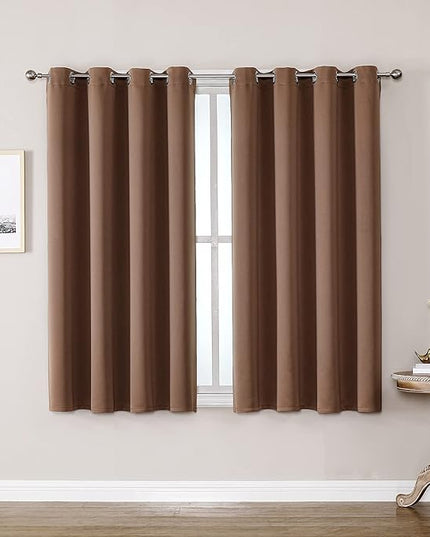ChrisDowa Grommet Room Darkening Curtains for Bedroom and Living Room - 2 Panels Set Thermal Insulated Blackout Curtains (Cappuccino, 52W x 45L)