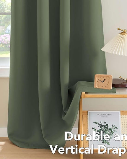 H.VERSAILTEX Ultra Soft Microfiber Thermal Insulated Antique Copper Grommet Blackout Curtains/Window Treatment Draperies 52 by 72 - Inch for Living Room/Bedroom,Set of 2 - Bronze Green