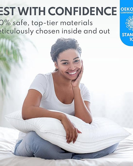 Standard Size Bed Pillows Set of 2 - Down Alternative Premium Cooling Pillows for Side, Back, and Stomach Sleepers Hotel Quality Fluffy Soft Microfiber Fill Breathable Skin-Friendly