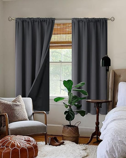 BGment Thermal Insulated 100% Blackout Curtains for Bedroom with Black Liner, Double Layer Full Room Darkening Noise Reducing Rod Pocket Curtain (42 x 63 Inch, Dark Grey, 2 Panels)
