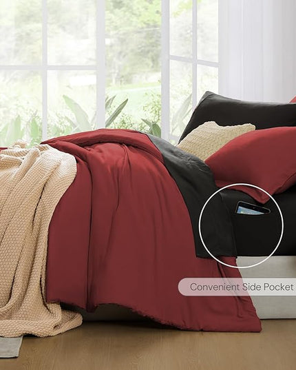 WRENSONGE Queen Comforter Set- 7 Pieces Soft Bright Red Bed in a Bag with Fitted Sheet, Flat Sheet, 2 Pillow Shams, and 2 Pillowcases- Warm Bedding Sets Queen for All Season